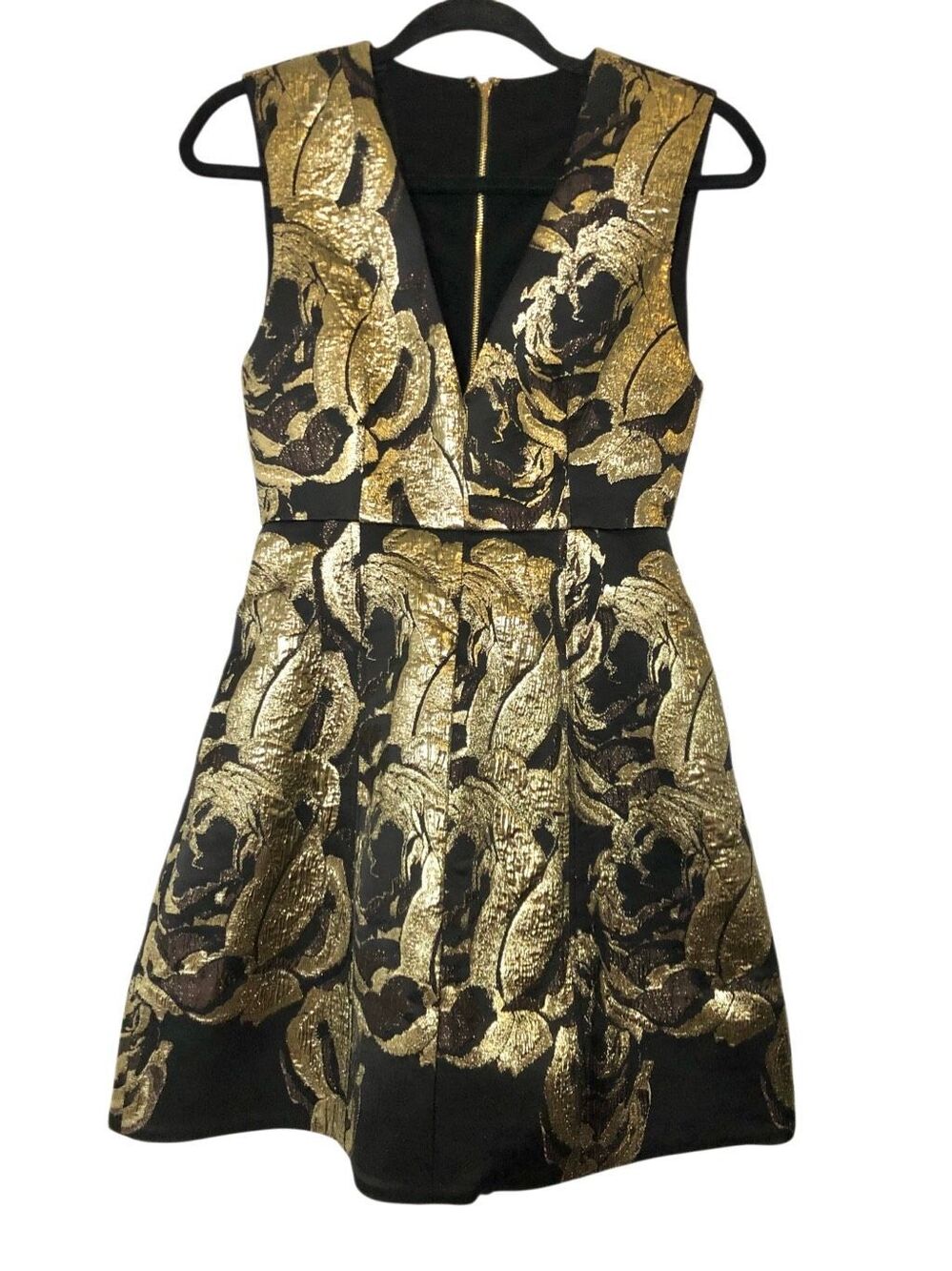 Alice + Olivia Pacey Gold Jacquard Brocade Mini Dress Size 0 Metallic Floral Coc - Picture 3 of 11